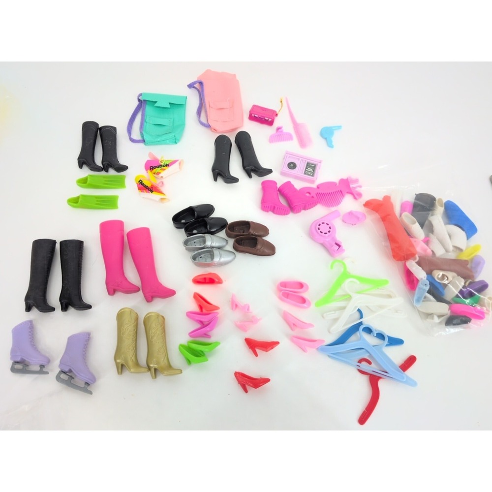 Barbie Doll Accessories Mixed Lot Clothes Shoes Hangers Skates Boots More